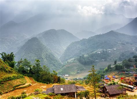 Rays Of Sunlight Through Storm Clouds In Mountains Of Vietnam Stock