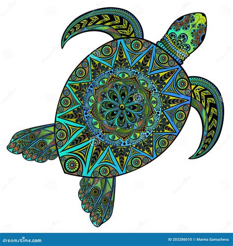 Beautiful Color Vector Turtle In Zentangle Style Stock Vector