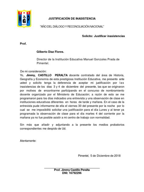 Carta De Justificacion De Inasistencia A Clases Por Motivos Familiares