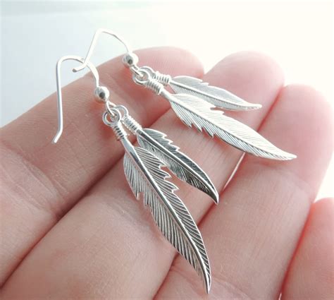 Sterling Silver Feather Earrings Silver Jewelry Earrings