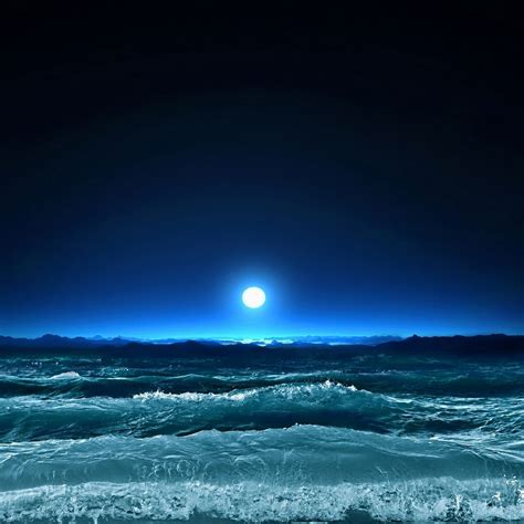 Moon Light Sea Night Waves Art Ipad Air Wallpapers Free Download