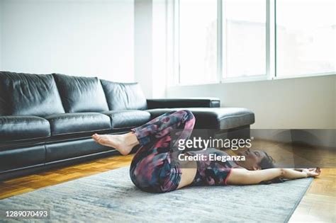 Young Woman With Closed Eyes Practicing Yoga Beautiful Girl In Grey