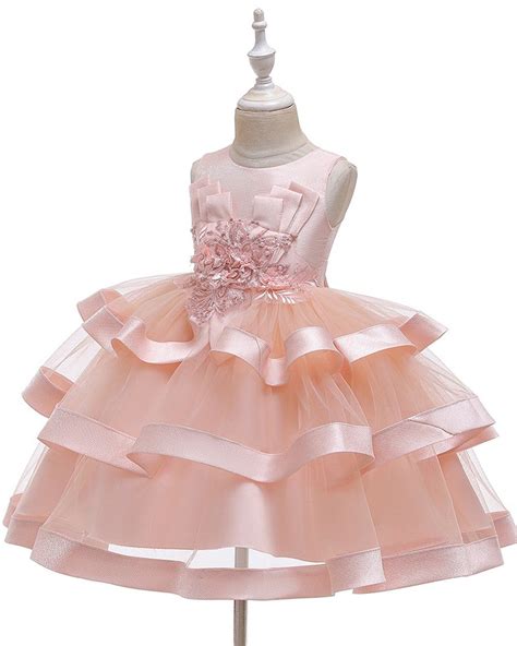 Girls 3d Flower Embroidered Pageant Party Princess Dress