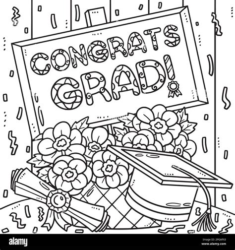 Graduation Congrats Grad Coloring Page For Kids Stock Vector Image