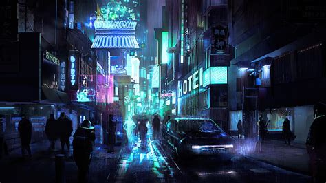 2048x1152 Cyberpunk Street Night 2048x1152 Çözünürlük Arka Planlar Ve