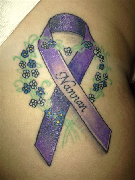 Alzheimers Ribbon Tattoo For My Nannan With Forget Me Not Flowers X