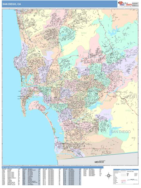 San Diego California Wall Map Color Cast Style By Marketmaps