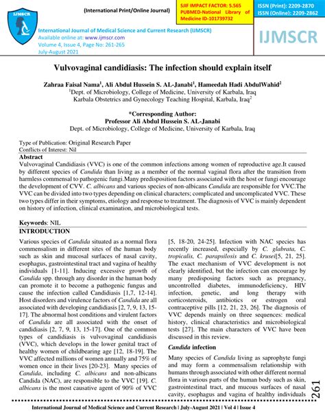 Pdf Vulvovaginal Candidiasis The Infection Should Explain Itself My