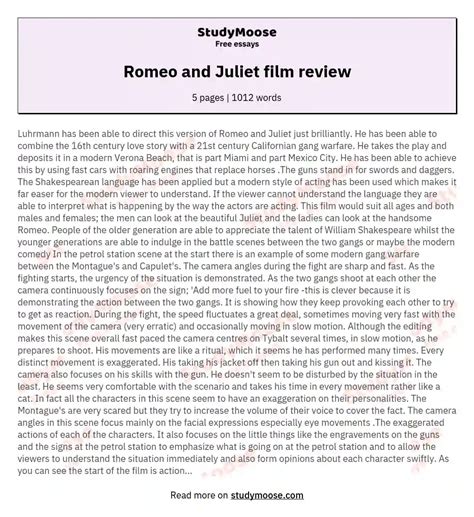 Romeo And Juliet Film Review Free Essay Example