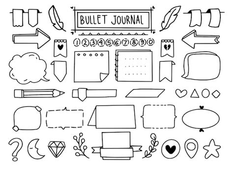 Lindo Conjunto De Elementos De Doodle De Bullet Journal Vector Premium