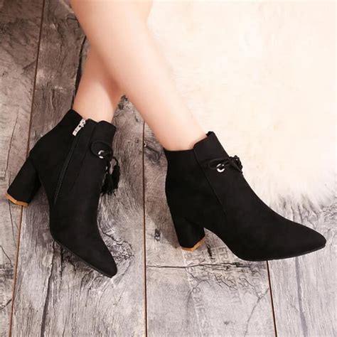 women s fashion ankle boots wild tassel square heels casual boots women high quality women