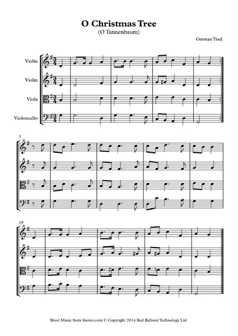 O Christmas Tree O Tannenbaum Sheet Music For String Quartet