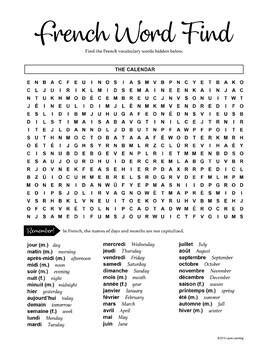 French Word Find - The Calendar by Laure Learning | TpT