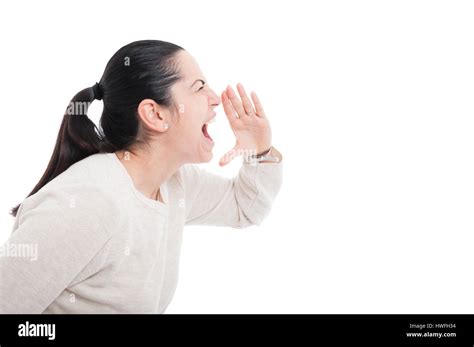 Angry Woman Screaming With Rage In Side View Portrait With Copy Space
