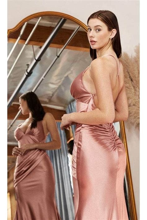 Cinderella Divine Ch Open Back Ruched Satin Evening Gown Satin Evening Gown Fitted Prom