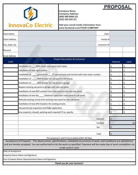 Electrical Contractor Estimate Template Electrical Contractor Etsy Israel