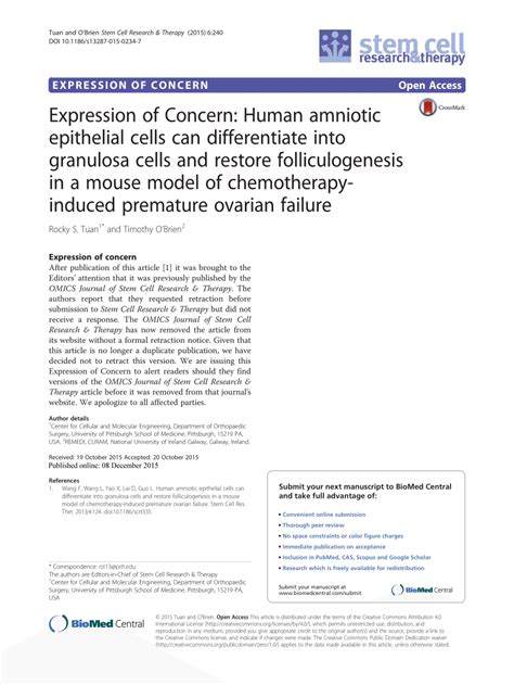 Pdf Expression Of Concern Human Amniotic Epithelial Cells Can