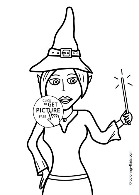 Halloween Witch With Wand Coloring Pages For Kids Printable Free