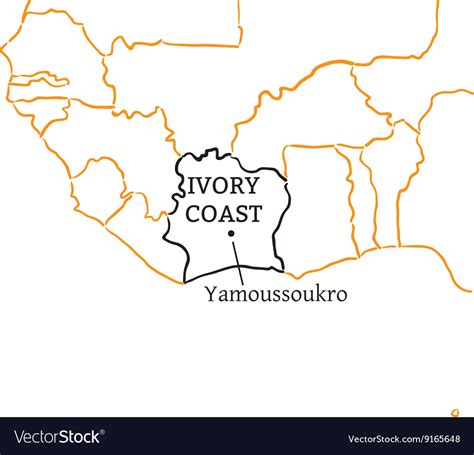Ivory Coast Hand Drawn Sketch Map Royalty Free Vector Image