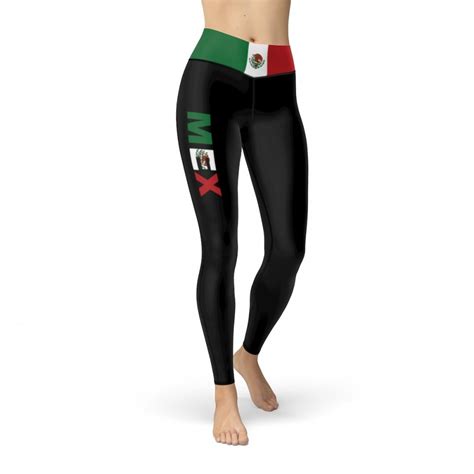 Mexico Black Leggings With Mexican Flag Waistband Cut Andamp Sew Sport Leggings For Sale