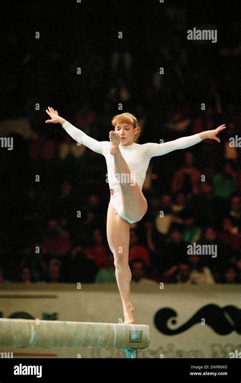 kim zmeskal from houston texas performs on the balance beam on her way to winning at the world