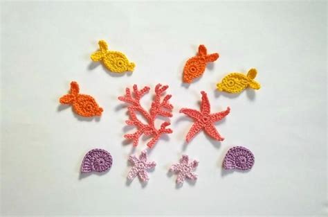 Crochet Sealife Applique 10 Pcs Crochet Fish Starfish Sea Etsy In