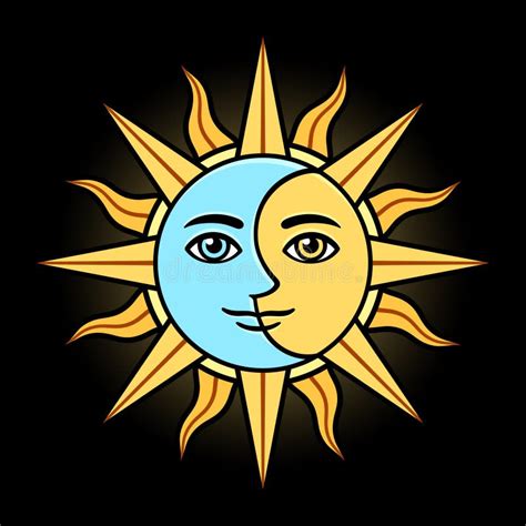 Stylized Half Sun And Moon Face Stock Vector Illustration Of Lunar