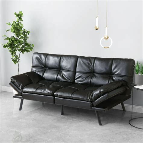 Smiaoer Futon Sofa Convertible Couch Memory Foam Sofa Bed Black