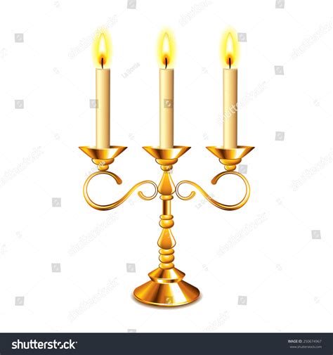 Retro Candlestick With Candles Isolated On White Photo Realistic Vector
