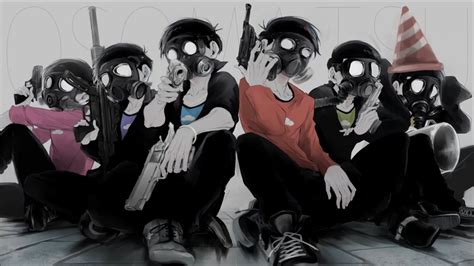 Wallpaper Black Illustration Gas Masks Anime Boys