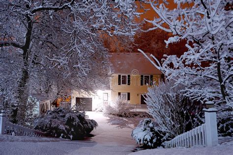 Night Scene During Snowstorm Stock Photo Image Of