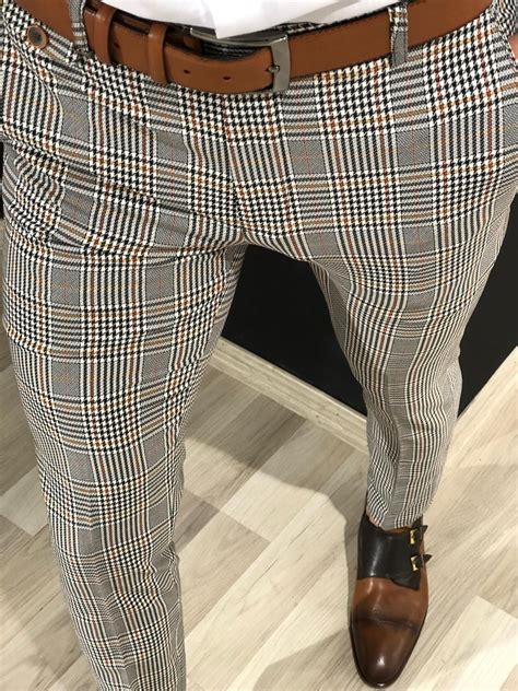 Buy Gray Slim Fit Plaid Pants By Gentwith Com With Free Shipping Mens