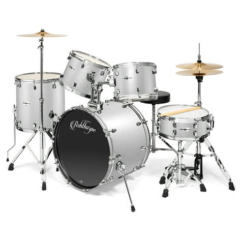 Ashthorpe 5 Piece Full Size Adult Drum Set With Remo Heads And Premium Brass Cymbals Complete