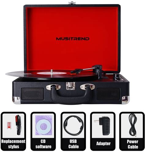 Musitrend Classic Turntable Vinyl Lp 3 Speed Record Player With Built