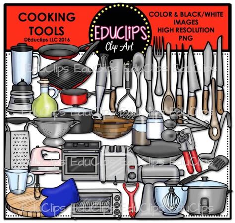 Cooking Tools Clip Art Bundle Color And Bandw Edu Clips