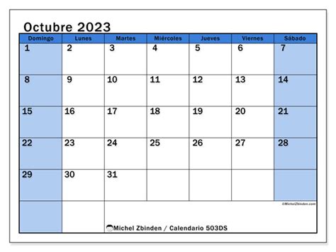 Calendario Octubre De 2023 Para Imprimir “772ds” Michel Zbinden Ar