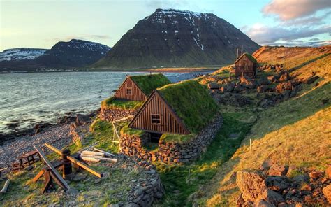 Nature Landscape Water Sea Iceland House Wood Rock Stones