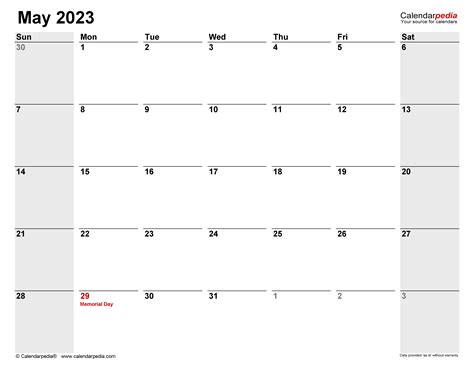 May 2023 Calendar Templates For Word Excel And Pdf