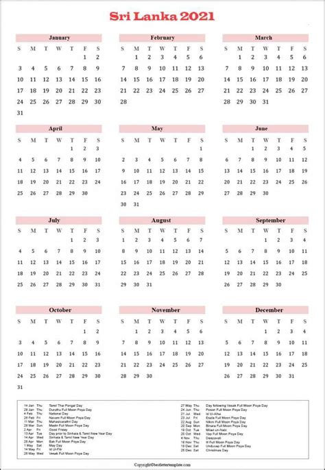 Sri Lanka Calendar 2021 With Public Holidays This Page Contains A