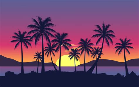 Beach Sunset Illustration With Vibrant Gradient Sky 8074239 Vector Art