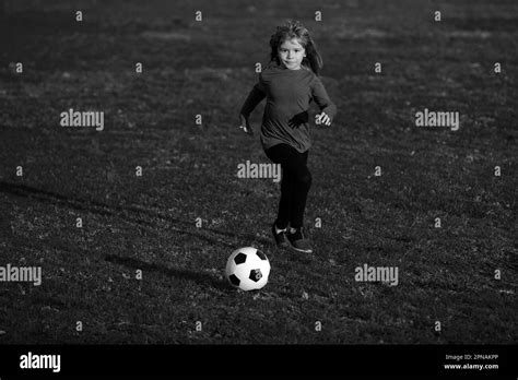 Young Soccer Player Cute Boy Kicking Soccer Ball School Kids Playing