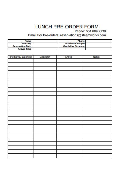 Free 51 Pre Order Forms In Pdf Ms Word Excel