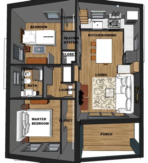 Los planos de una casa minimalista deben reflejar también una preferencia hacia las formas simples y con mucha tendencia hacia las figuras geométricas. Plano 3D de Casa Contemporanea de una planta - Planos de ...