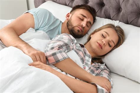 Young Couple Sleeping Together In Bed Stock Image Image Of Background