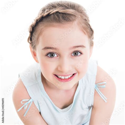 Closeup Portrait Of A Cute Happy Little Girl Stock Photo And