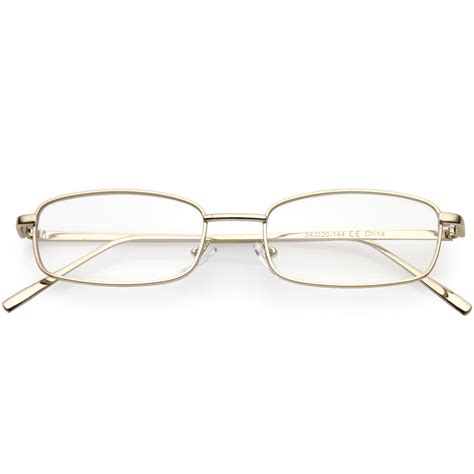 Classic Metal Rectangle Eyeglasses Slim Arms Clear Lens 52mm Gold Clear