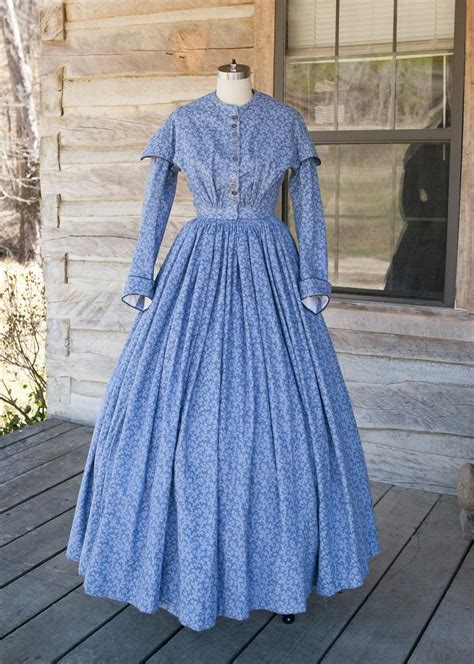 Civil War Dress Blue Cotton Print 1860s Day Dress Etsy