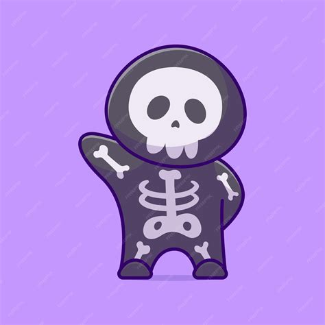 Premium Vector Cute Skeleton Costume Cartoon Vector Illustration Halloween Holiday Concept