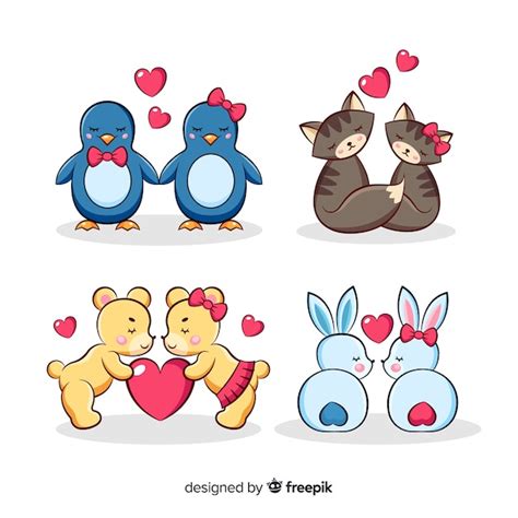 Free Vector Illustration Of Cute Animals In Love Set