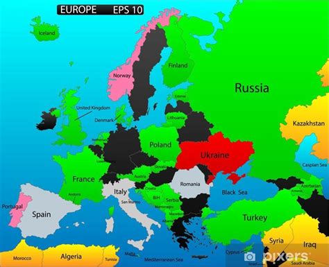 Sticker Location Map Of Europe Editable With Every Country Included